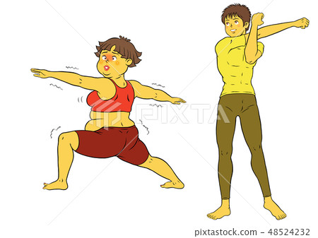 瑜伽健身,胖乎乎的女性和男性教練 瑜伽健身,胖乎乎的女性和男性教練 48524232