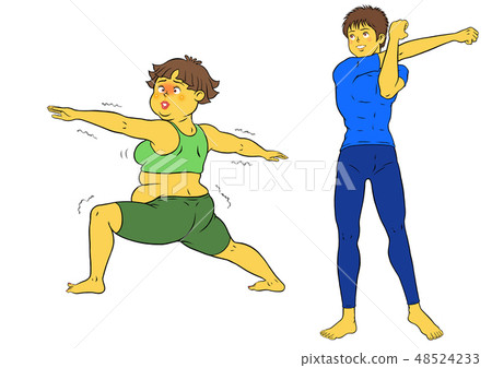 瑜伽健身，胖乎乎的女性和男性教練 48524233