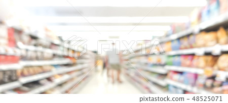 Blur image of aisle in supermarket with customers Blur image of aisle in supermarket with customers 48525071