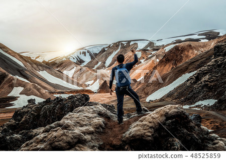 Traveler Hike at Landmannalaugar Iceland Highland Traveler Hike at Landmannalaugar Iceland Highland 48525859