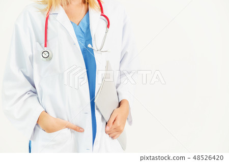Young woman doctor portrait on a white background. 48526420