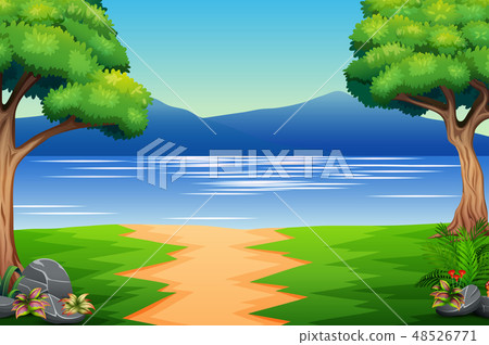 Nature landscape with river and mountain 48526771