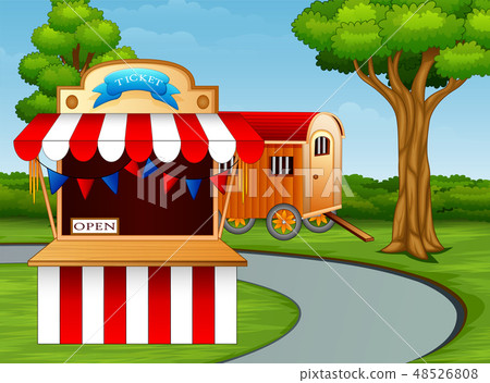 Cartoon of amusement park entrance on the roadside Cartoon of amusement park entrance on the roadside 48526808