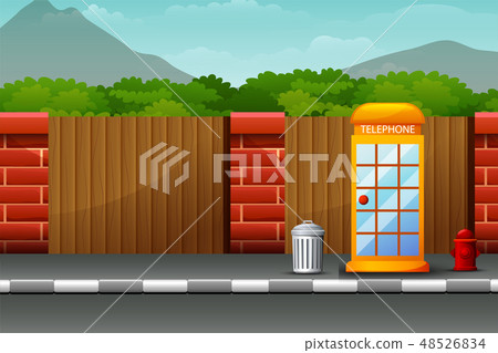 Cartoon telephone box on the roadside with nature Cartoon telephone box on the roadside with nature 48526834