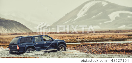 4WD car travel off road in Landmannalaugar Iceland 4WD car travel off road in Landmannalaugar Iceland 48527104