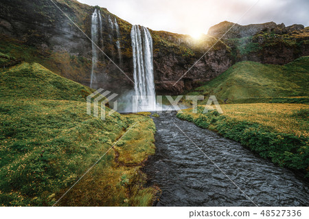 Magical Seljalandsfoss Waterfall in Iceland. Magical Seljalandsfoss Waterfall in Iceland. 48527336