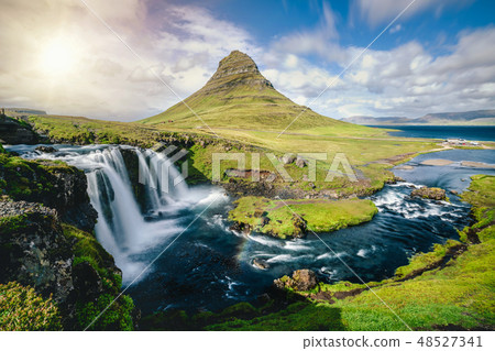 Kirkjufell mountain landscape in Iceland summer. Kirkjufell mountain landscape in Iceland summer. 48527341