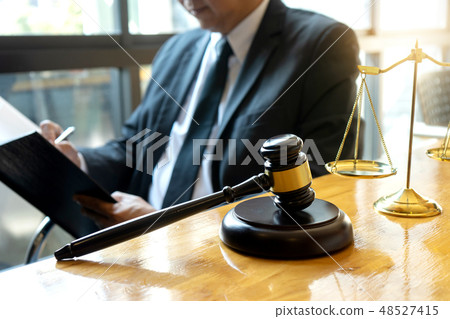 Judge lawyer gavel work in office with  balance 48527415