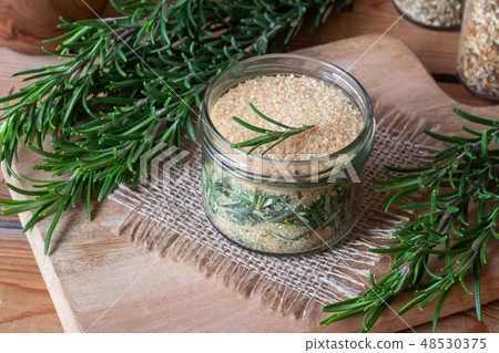 Preparation of a homemade rosemary syrup Preparation of a homemade rosemary syrup 48530375