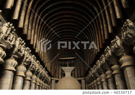 Rock cut stupa, wooden umbrella Karla caves, Pune Rock cut stupa, wooden umbrella Karla caves, Pune 48530717
