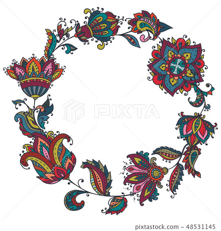 Vector colorful henna floral wreath based on traditional oriental ornaments. Vector colorful henna floral wreath based on traditional oriental ornaments. 48531145