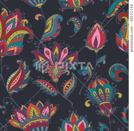 Vector seamless pattern with hand drawn paisley floral elements. Vector seamless pattern with hand drawn paisley floral elements. 48531148