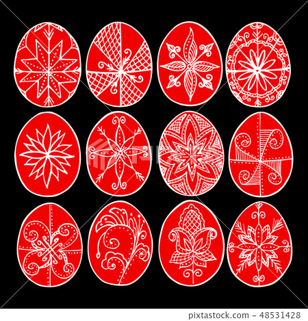 Easter eggs, red Paschal eggs, decorated with 48531428