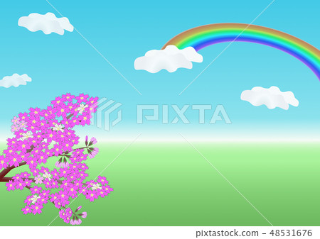 Scenery with flowers · Spring · Cherry blossoms and rainbow 48531676