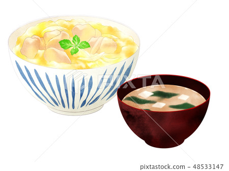 Oyakodon donburu miso soup Oyakodon donburu miso soup 48533147