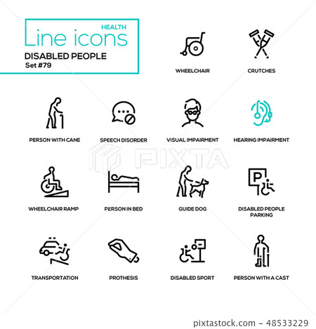 Disabled people - line design style icons set Disabled people - line design style icons set 48533229