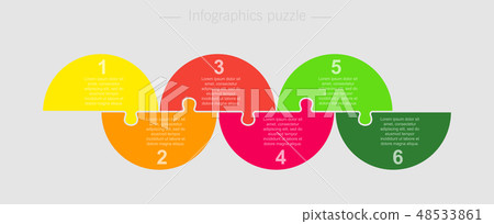 Six pieces jigsaw puzzle half circle info graphic 48533861