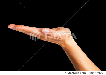 Woman showing open hand taking or showing something 48533927