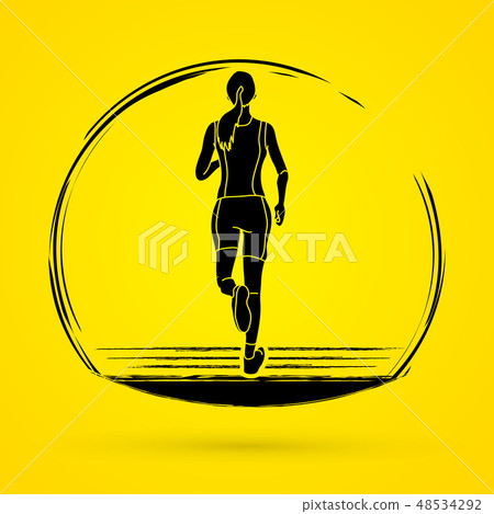 Athlete runner, Woman running back view vector Athlete runner, Woman running back view vector 48534292