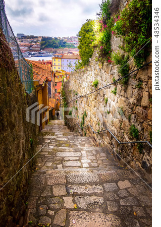 Porto, Portugal old town narrow street view Porto, Portugal old town narrow street view 48534346