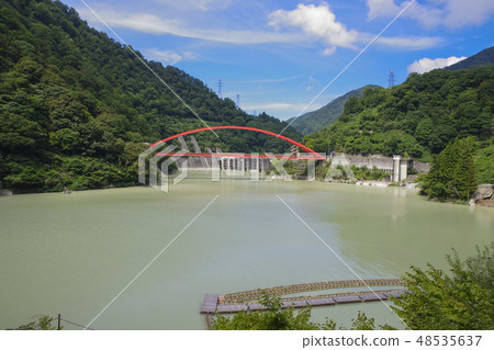 垂懸在點頭的湖的湖表面橋樑 48535637