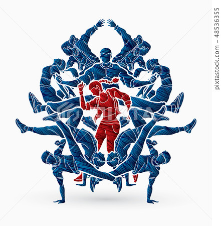 Group of people dancing Street dance action vector 48536355