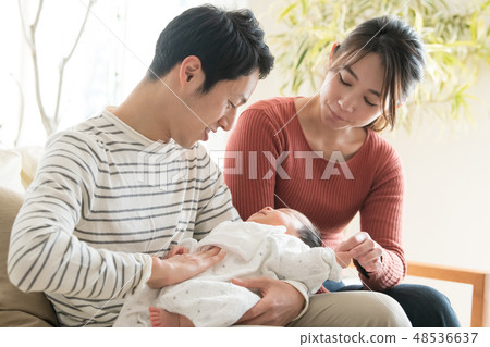 抱著嬰孩的一對年輕夫婦育兒家庭新出生 抱著嬰孩的一對年輕夫婦育兒家庭新出生 48536637