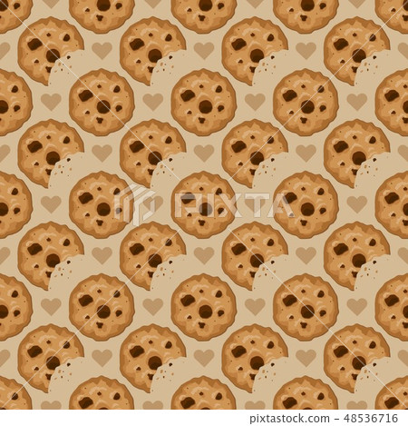 Beige seamless pattern with cookies and hearts. Beige seamless pattern with cookies and hearts. 48536716