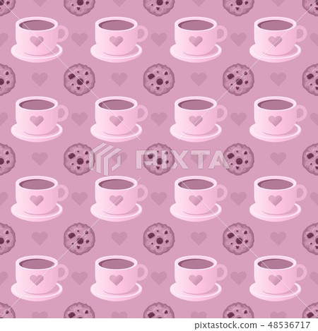 Pink seamless pattern with cups of coffee Pink seamless pattern with cups of coffee 48536717