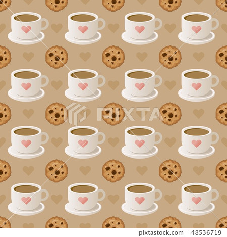 Seamless pattern with cups of coffee and cookies. 48536719