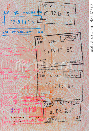 Passport with customs stamps Passport with customs stamps 48537759