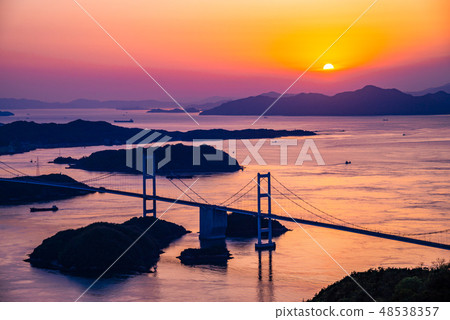 [Setouchi Shimanami Kaido] Evening view of Kurushima Kaikyo Bridge 48538357