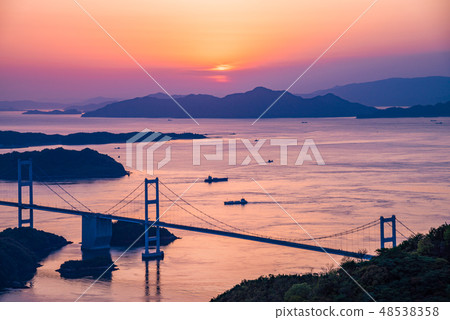 [Setouchi Shimanami Kaido] Evening view of Kurushima Kaikyo Bridge 48538358