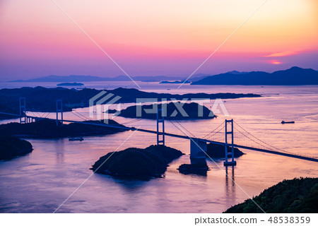 [Setouchi Shimanami Kaido] Evening view of Kurushima Kaikyo Bridge 48538359