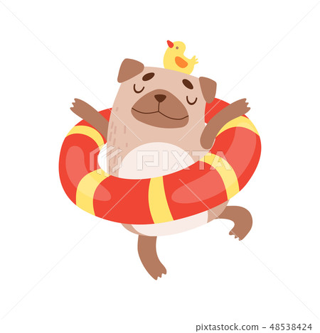 Cute Pug Dog with Lifebuoy, Funny Friendly Animal Pet Character Relaxing Vector Illustration Cute Pug Dog with Lifebuoy, Funny Friendly Animal Pet Character Relaxing Vector Illustration 48538424
