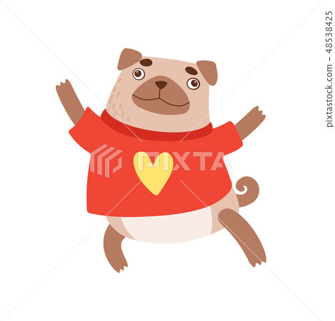 Cute Pug Dog Wearing Red Shirt, Funny Friendly Animal Pet Character Vector Illustration Cute Pug Dog Wearing Red Shirt, Funny Friendly Animal Pet Character Vector Illustration 48538425