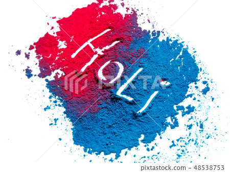 Abstract colorful Happy Holi background. Color vibrant powder isolated on white. Dust colored splash 48538753