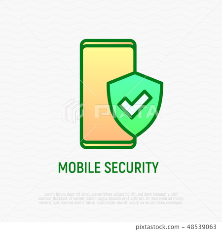 Mobile security: smartphone with shield line icon Mobile security: smartphone with shield line icon 48539063
