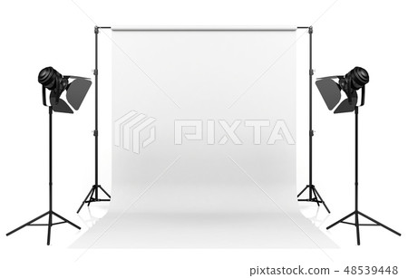 Photo studio lighting set up with white backdrop 48539448