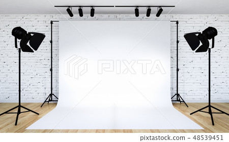 Photo studio lighting set up with white backdrop 48539451