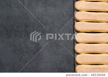 Italian Savoiardi ladyfingers Biscuits on concrete backgound Italian Savoiardi ladyfingers Biscuits on concrete backgound 48539494
