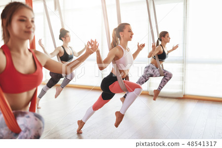 group of people in a class of yoga Aero in hammock 48541317