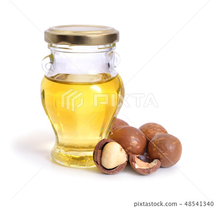 Macadamia nuts oill isolated on white background Macadamia nuts oill isolated on white background 48541340