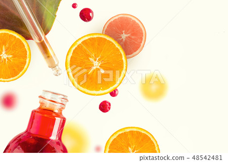 Citrus essential oil, vitamin c serum, beauty care. Organic Spa Cosmetic With Herbal Ingredients 48542481