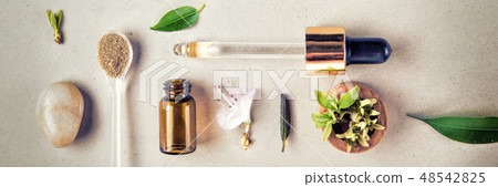 The minimal style. Natural cosmetics and body care. Glass bottle and vegetable ingredients The minimal style. Natural cosmetics and body care. Glass bottle and vegetable ingredients 48542825
