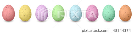 Happy Shabby easter colored eggs in a row. Set of 48544374