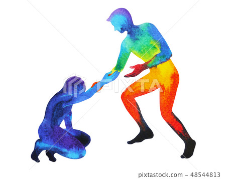 power man give hand help sad man, love powerful - Stock Illustration ...