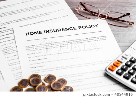 Home Insurance Policy. Coins, Calculator and Insurance Policy Home Insurance Policy. Coins, Calculator and Insurance Policy 48544916