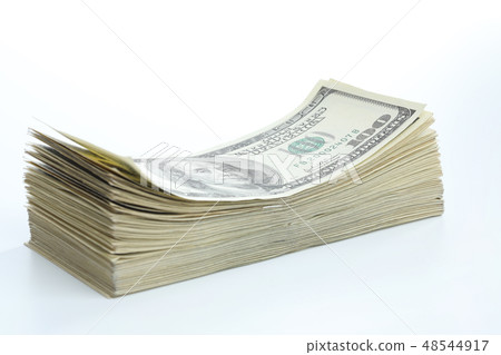 Many dollar banknotes on white background. National American currency Many dollar banknotes on white background. National American currency 48544917