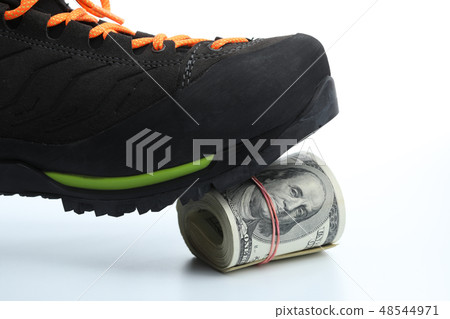 Many dollar banknotes on white background. National American currency Many dollar banknotes on white background. National American currency 48544971